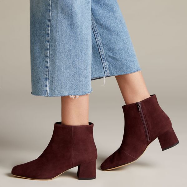 Clarks Womens Sheer Flora Ankle Boots Burgundy | UK-6504918